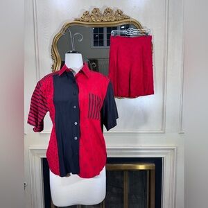 Tracy Evans Matching Set | Abstract Print Blouse +‎ High-Waisted Shorts Size L